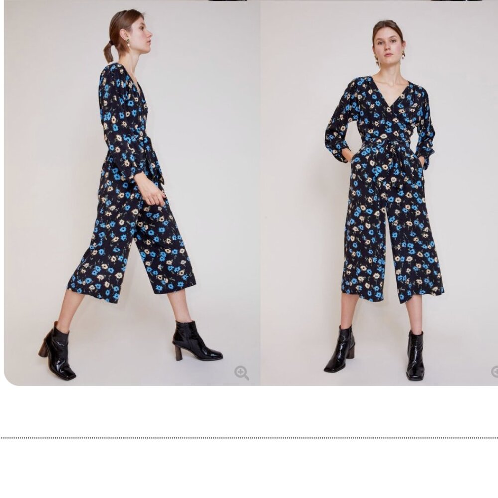 No. 6 Store Romy Jumpsuit in Black and Blue Falling Floral - Picture 2 of 11